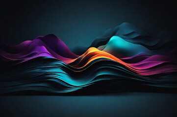 Abstract Dark Wave Landscape Teal, Purple, and Orange Hues in a Layered 3D Design