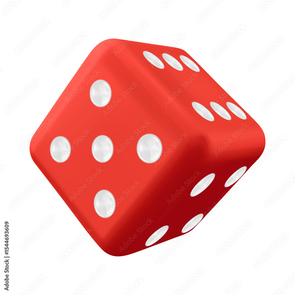 Aufkleber a single red dice with white dots on a black background showing three sides of the dice clearly