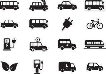 Eco-Friendly Transport Silhouette Icon Set Sustainable Mobility