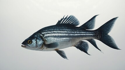 Fototapeta premium Striped fish profile view isolated on white background