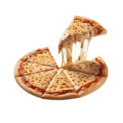 Delicious Cheese Pizza Slices with Melted Mozzarella Showing a Slice Being Pulled Off, transparent background
