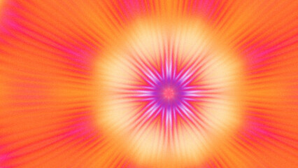 Fototapeta premium Abstract Radiant Burst with Soft Grain Texture, Symmetrical Glow Pattern in Psychedelic Style, Radiating Circular Abstract with Subtle Noise, Kaleidoscopic Starburst with Gradient Flow