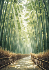 Bamboo forest. Illustration for travel postcard, wallpaper, posters, nature landscape background