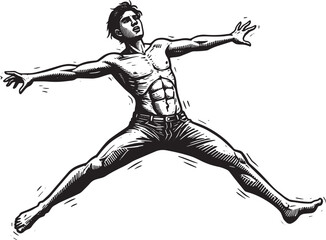 Ink Drawing of a Man in Motion, Expressing Freedom and Energy ag