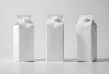 Minimalist White Milk Cartons with Screw Caps on White Background