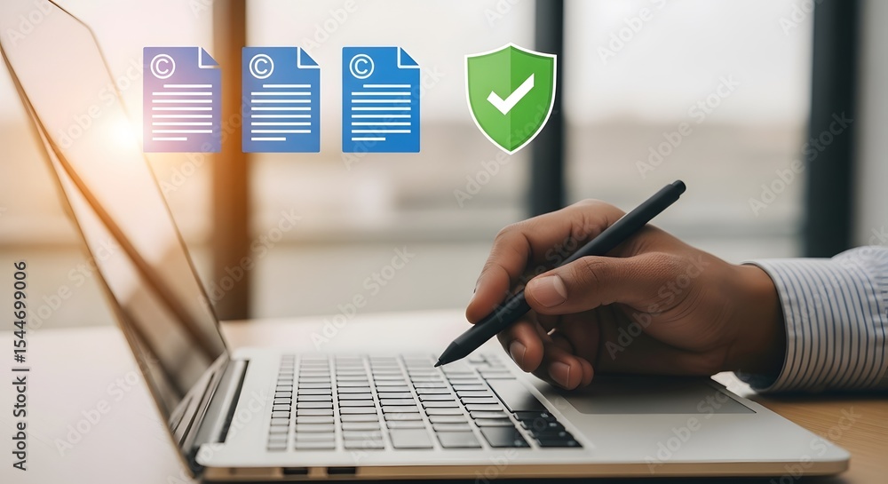 Poster secure online document creation copyright protection laptop workflow