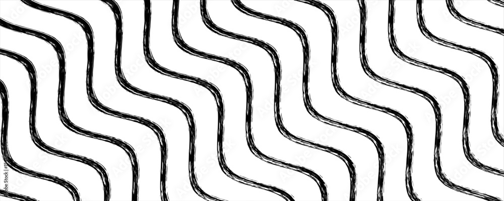Poster seamless pattern with hand drawn waves. abstract background with wavy brush strokes. black and white