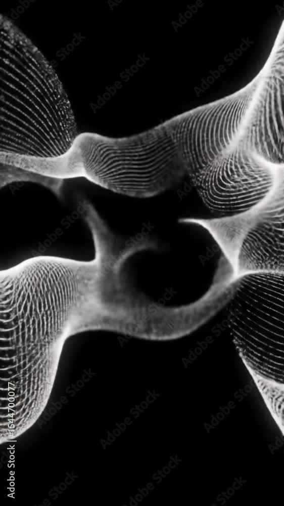 Poster mesmerizing abstract digital visualization with luminous white lines and glowing particles forming i