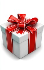 3D Render of White Gift Box with Red Ribbon and Bow