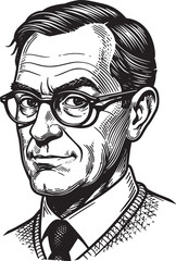 Fototapeta premium Portrait of a man with glasses, in a black and white sketch styl