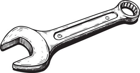Hand-drawn wrench illustration, perfect for mechanical, repair,