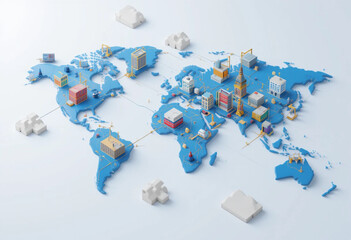 3D illustration of global supply chain network with transport icons