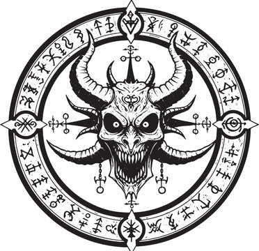Detailed illustration of a demonic creature within a sigil, blac