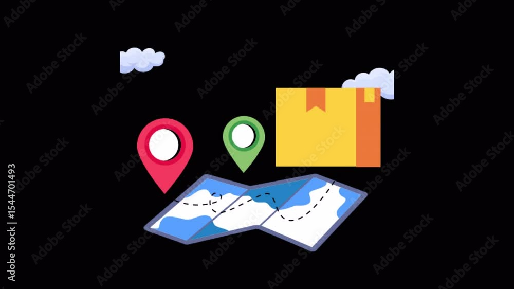 Poster delivery route 2d flat animations on transparent background