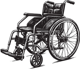 Fototapeta premium Detailed black and white illustration of a wheelchair isolated o