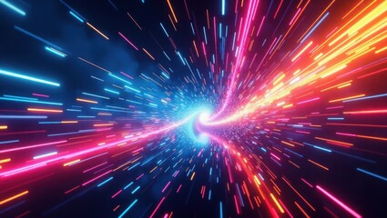 Obraz premium Neon Light Streaks Swirling Vortex Abstract Background