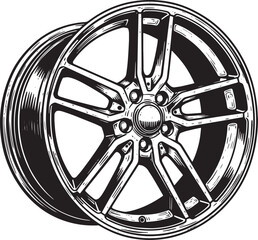 Obraz premium Detailed monochrome illustration of a modern alloy wheel for car