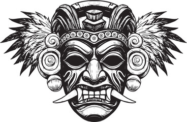 Obraz premium Detailed Vector Illustration of a Tribal Mask with Feathers in B
