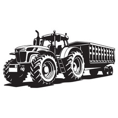 Obraz premium Powerful farm tractor with attached trailer