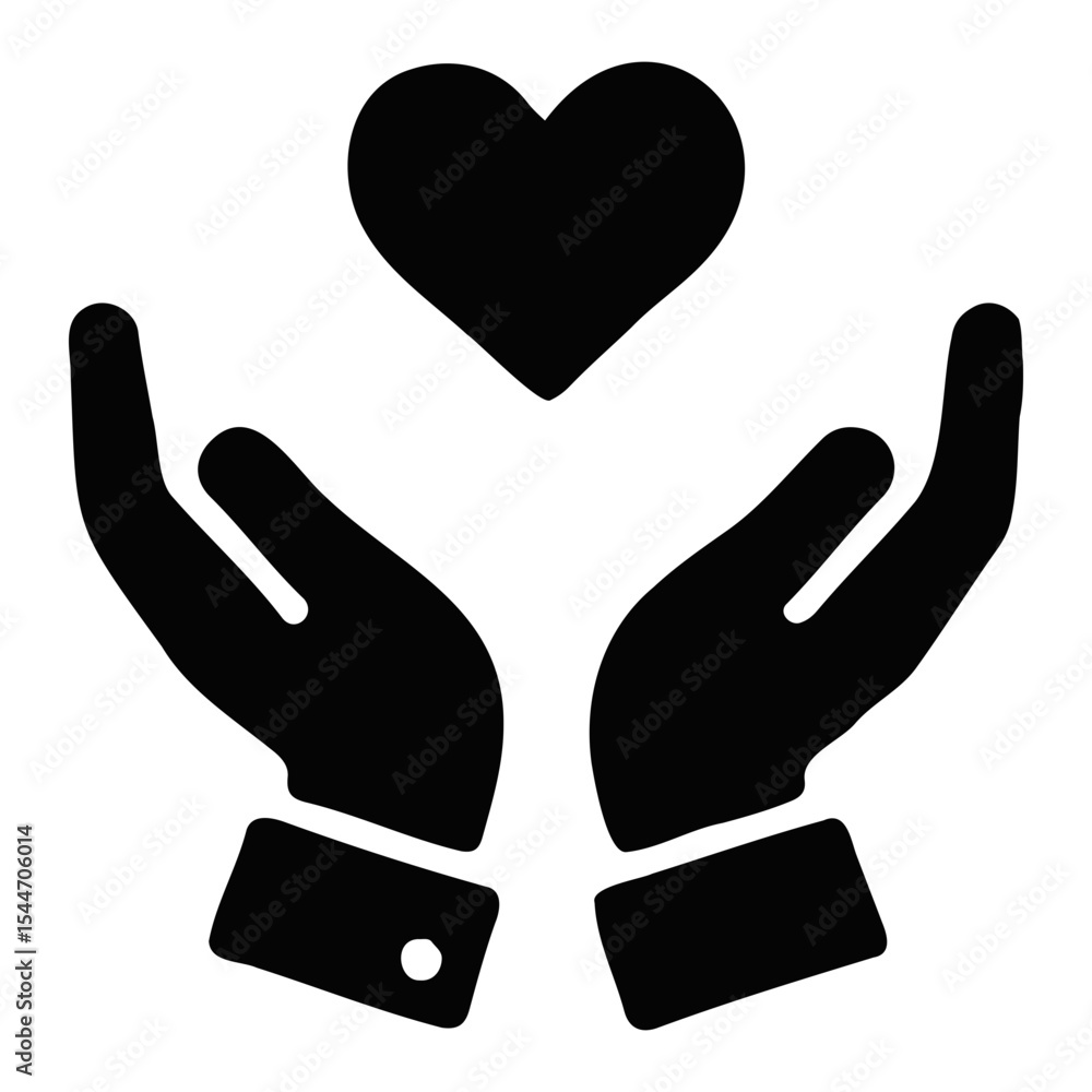 Aufkleber two hands reaching upward with a heart floating above them symbolizing care and affection shown here