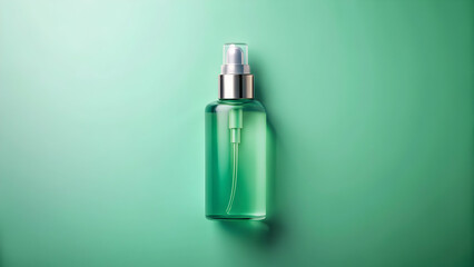 Green tinted toner bottle on mint green background