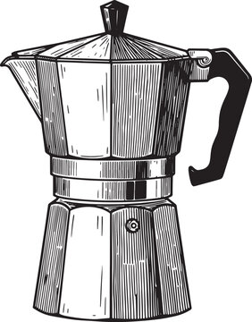 Illustration of a classic moka pot for making coffee in a vintag