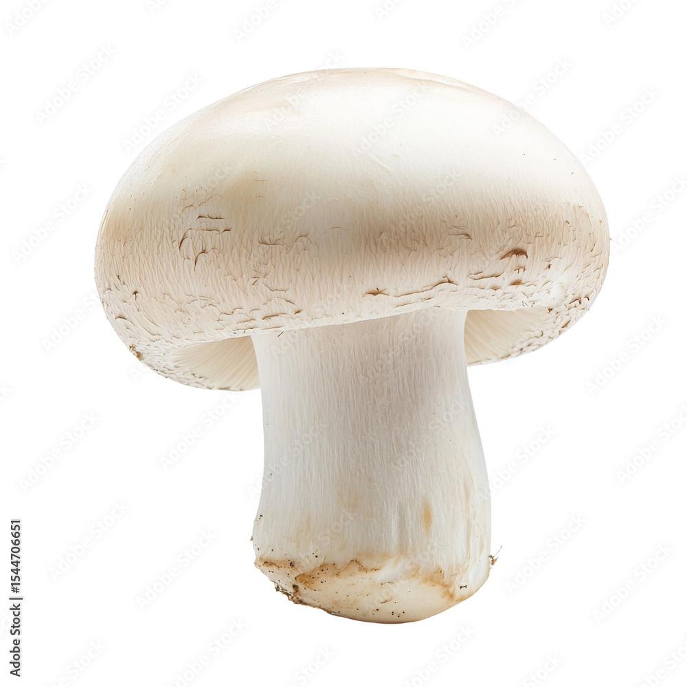 Poster fresh white mushroom with smooth cap and stem, ideal for cooking and garnishing dishes. this versati