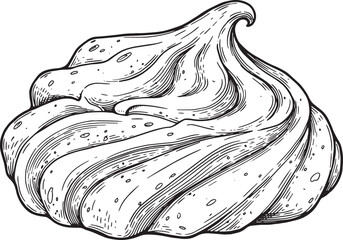 Detailed hand-drawn illustration of a swirl of meringue, isolate
