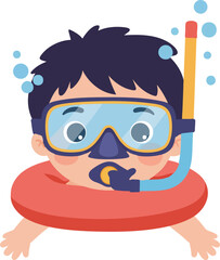 Cartoon Boy Swimming with Snorkel