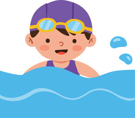Cartoon Illustration of Child Swimming