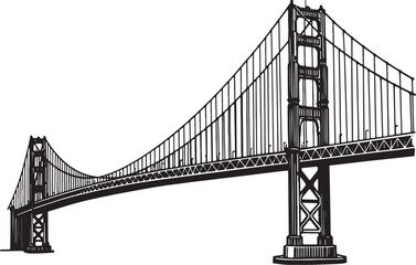 Golden Gate Bridge in black and white illustration on a white ba