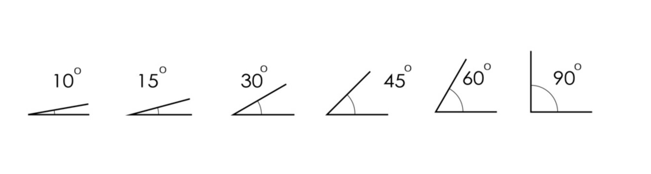 Various angles icon set. Degree icons from 0 to 360 . Geometric school learning and trigonometry exercises PNG