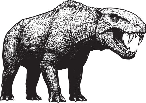 Illustration of a Gorgonopsid Prehistoric Animal in Detailed Bla