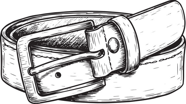 Detailed monochrome illustration of a leather belt with a buckle
