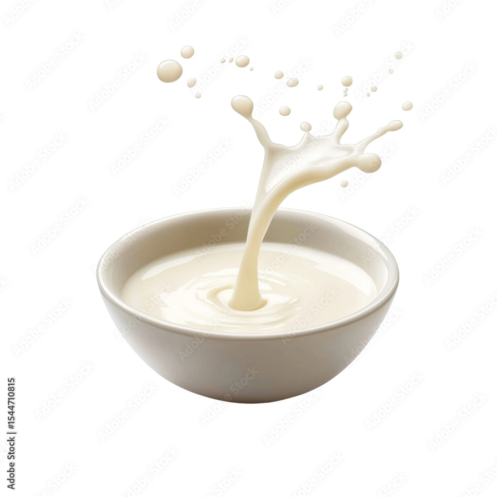 Poster Creamy liquid splashing in bowl, creating dynamic motion and texture. Perfect for culinary themes, food photography, and cooking concepts