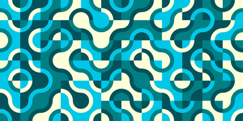 Abstract geometric blue background with squares and curves