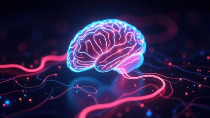 Neon Pink Blue Brain Neural Network Glowing image
