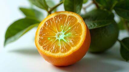 Orange revealing green circuit patterns inside