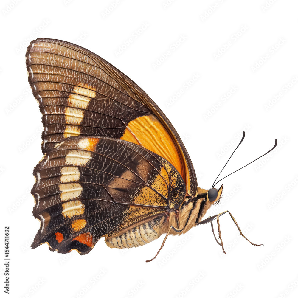 Poster vibrant butterfly with intricate patterns and colors, showcasing its wings in detail. orange and bla