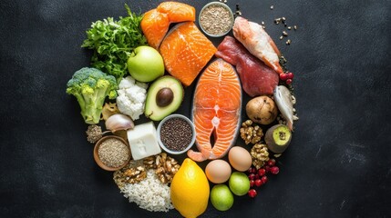 Colorful circle of assorted healthy food