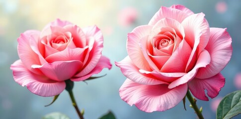 Fototapeta premium Delicate watercolor roses, vibrant hues, soft petals , elegant, brushstrokes