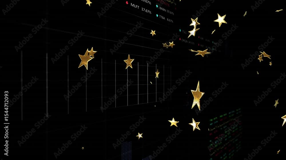 Poster opening with golden stars scattering while rotating around graph grid and revealing dashboard