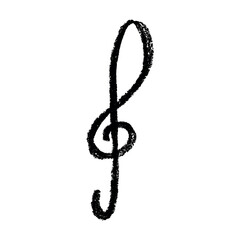 Treble clef doodle. Hand drawn musical symbol. Single element for print, web, design, decor, logo