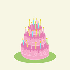 Pink Birthday Cake with Colorful Candles, Cake, Candles, Holiday, Party, Birthday, Sweets, Cake