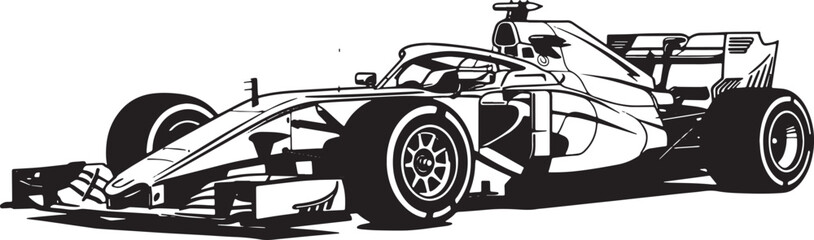 Fototapeta premium Monochrome Illustration of a Formula 1 Race Car on a White Backg