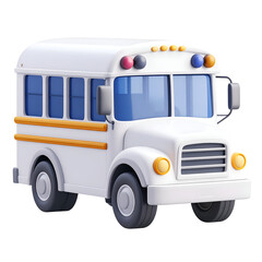 White school bus isolated on transparent background: a 3d illustration