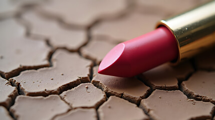 Lipstick on cracked clay surface