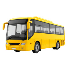 Big yellow coach bus isolated on transparent background