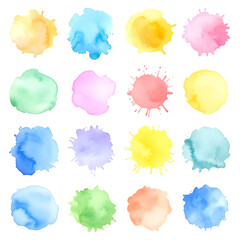 Colorful watercolor stains on transparent background creating artistic effect