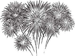 Fototapeta premium Hand-drawn Fireworks Illustration in Black and White, Suitable f